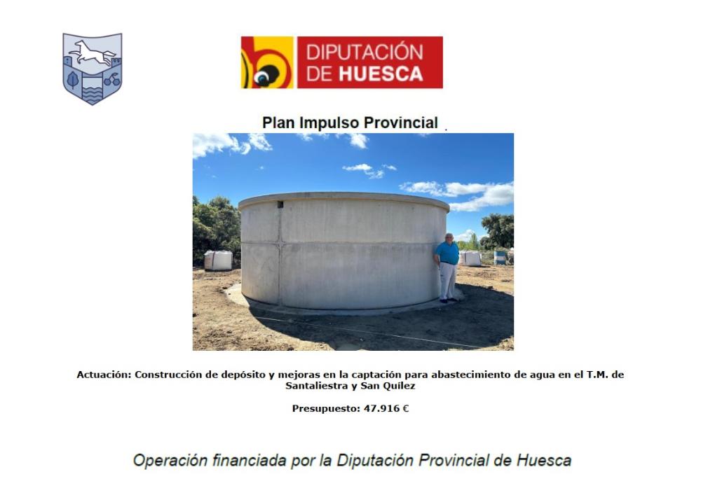 Imagen Construcción de depósito y mejoras en la captación para abastecimiento de agua en el T.M. de Santaliestra y San Quílez