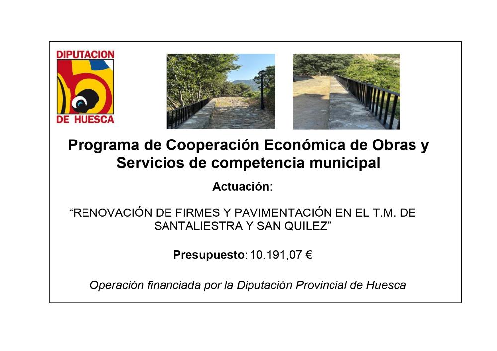 Imagen Renovación de firmes y pavimentación en el T.M. de Santaliestra y San Quílez
