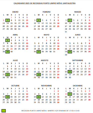 Imagen Punto Limpio Móvil, Calendario 2025